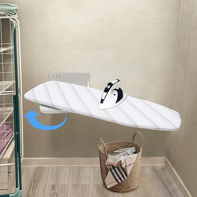 Wall Mounted Ironing Board, 180° Swivel Iron Board with Heat Resistant Cover, Table Folding Iron Board Space Saving for Home Laundry Room
