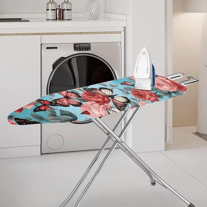Floral Butterfly Ironing Board Pad,Extra Thick Heavy Duty Padded for Standard Boards,Non Stick,Scorch and Stain Resistant Home Ironing Board Accessory