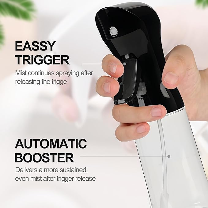 Spray Bottle for Hair Continuous Ultra Fine Mist (200ml) 360° Multi Spray Bottle for Plants, Cleaning, Skin Care Leakproof & Durable Black 1 Pack