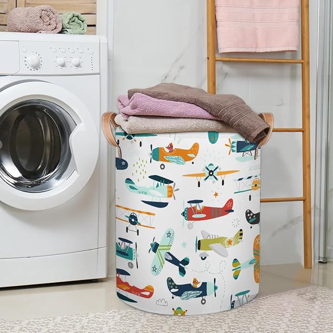 Fox Airplane Large Laundry Basket - Funny Animal Kids Laundry Hamper with Handles - Collapsible Dirty Clothes Organizer Boys Toy Storage Bin Nursery Hamper for Bedroom Bathroom Decor