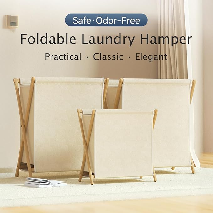 DUMDUM Simple, Eco-Friendly Foldable Laundry Hamper with X-Frame, Multi-Size for Dorm, Bedroom, RV(Beige, Small)