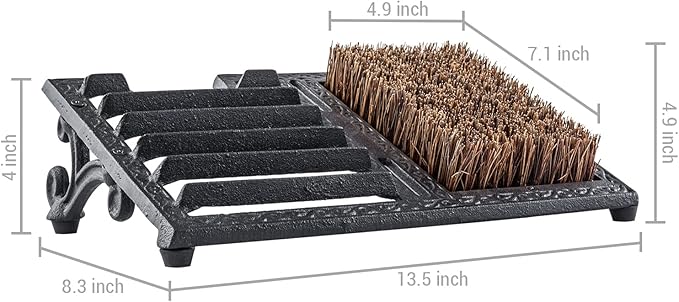 MyGift Boot Scrapers with Brushes Outdoor, Heavy Duty Cast Iron Shoe Cleaner Mat, Vintage Rustic Black Angled Boot Dirt Cleaner Brush, Perfect for Porch, Garage, and Farm