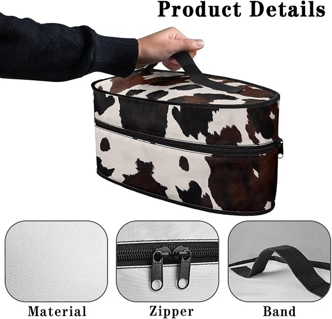 Brown Cow Print Clothes Iron Storage Case with Smooth Zipper Easy to Clean Wear-resistant Iron Portable Storage Bag Fits for Home Outdoor