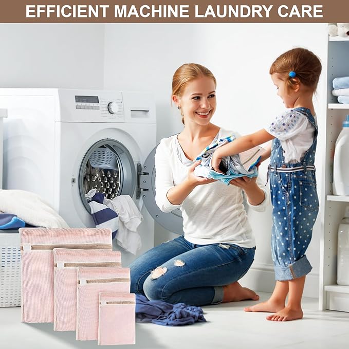 4-Piece Durable Organic Cotton Mesh Laundry Bags with Sturdy Zippers and Breathable Mesh are Delicate Laundry Bags for Underwear, Clothes, Pants and Socks