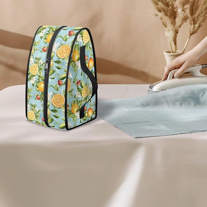 Lemon Strawberry Iron Portable Storage Bag for Travel Fade Resistant Flower Protective Carrying Compatible with Full-Size Iron with Handle Zippered Bag,Case Only
