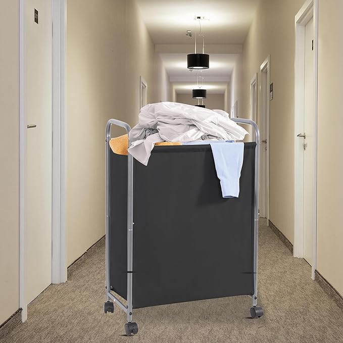 Rolling Laundry Hamper with Lid, 85L Slim Laundry Sorter with Wheels, Laundry Basket with Lid, Dirty Cloth Laundry Cart Organizer Storage for Small Place Bathroom, Bedroom, Black