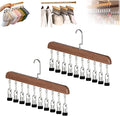 Closet Organizer with 10 Clips, Space Saving Hanging Closet Organizer, Space-Saving Hat Scarf Clothespins for Jeans Skirts Socks Pant Hangers with Clips (Vintage-10 Clips, 2PCS)