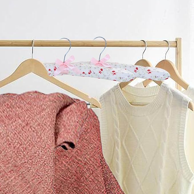 Padded Coat Hangers Padded Hangers Flower Satin Padded Clothes Hangers Soft Sweater Hangers Padded Hangers for Clothes Shirt Blouse Lingerie 10PCS, 15 inch.