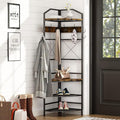 Corner Coat Rack with Storage, Entryway Hall Tree with Bench and 8 Metal Hooks, Freestanding Clothes Rack Shoes Shelf Organizer for Home Office Bedroom, Rustic Brown