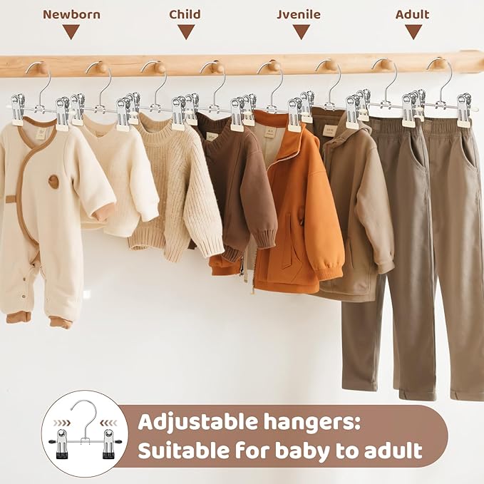 24 Pack Baby Hangers with Clips, 360°Rotatable Toddler Pant Hangers with Clips, Non-Slip Space Saving Kids Hanger for Newborn Children Clothes Skirts Boots Closet Organizers, Off-White