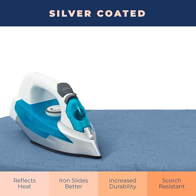 Ironing Board Cover and Pad Extra Thick Heavy Duty Padded 4 Layers, Silver Coated Ironing Board Cover, Non Stick Scorch and Stain Resistant Standard Size 15x54 inch with Elasticized Edges (Blue)