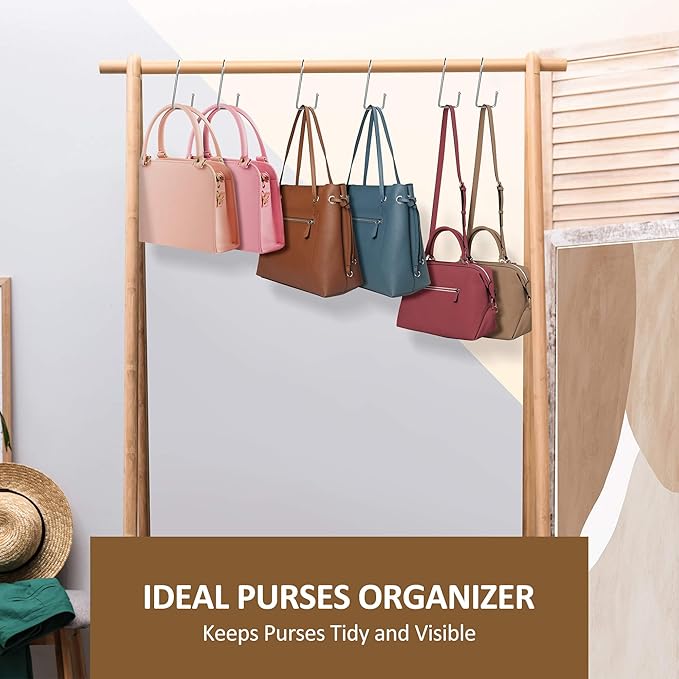 ZEDODIER 15 Pack Purse Hanger Closet, Bag Organizer Purse Hooks for Closet, Keeping Purses Visible and in Good Condition, Metal Hanging Backpack Holder Rack, Silver