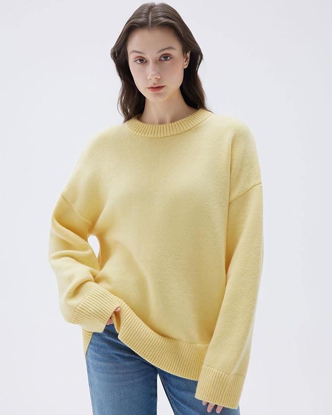 SUUKSESS Women Cashmere Blend Oversized Crew Neck Long Sleeve Pullover Sweaters