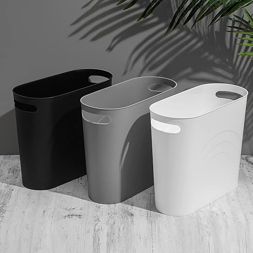 rejomiik Small Trash Can, 3.5 Gallon Slim Garbage Can Plastic Waste Basket with Handles Container Bin for Narrow Spaces Bathroom, Bedroom, Kitchen, Office at Home, 2 Pack White