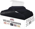 LDC Black Velvet Hangers 50 Pack - Premium Non-Slip Clothes Coat Pants Felt Hanger for Closet - Heavy Duty Space Saving 360° Swivel Hook Hangars - Black