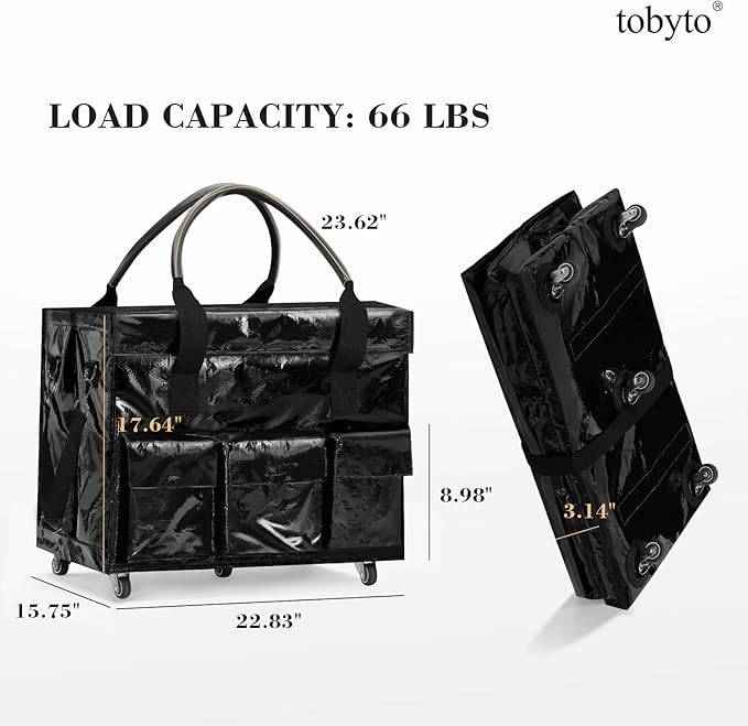 tobyto Reusable Grocery Bag on Wheels, 105L Foldable Rolling Tote, Shopping Trolley 66LBS Capacity - Water-Resistant for Laundry, Picnic, Storage & Travel