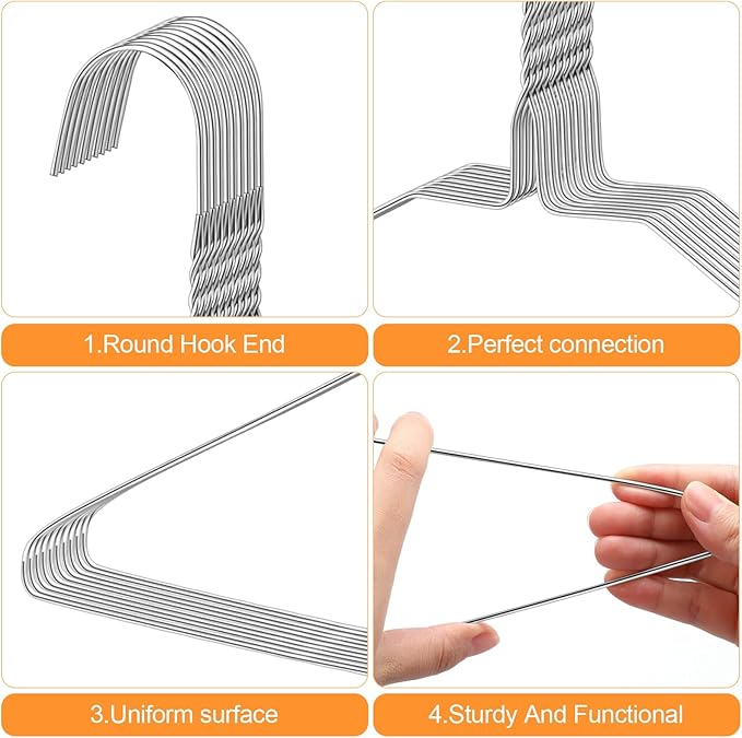 120 Pcs Wire Hangers Bulk 17.7" Dry Cleaner Hangers, Suit Holders for Home Caped Clothing (Silver)