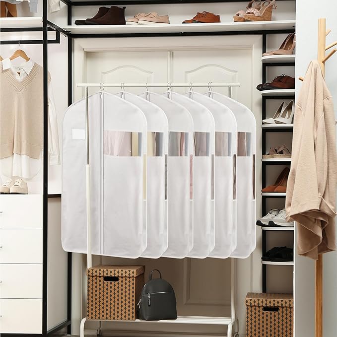 100% Organic Cotton Garment Bag Short 40 Inch Breathable Proof Hanging Clothes Bag Covers with Viewing Window Card Pocket for Short Dresses Jackets Suits Organization(40 Inch)