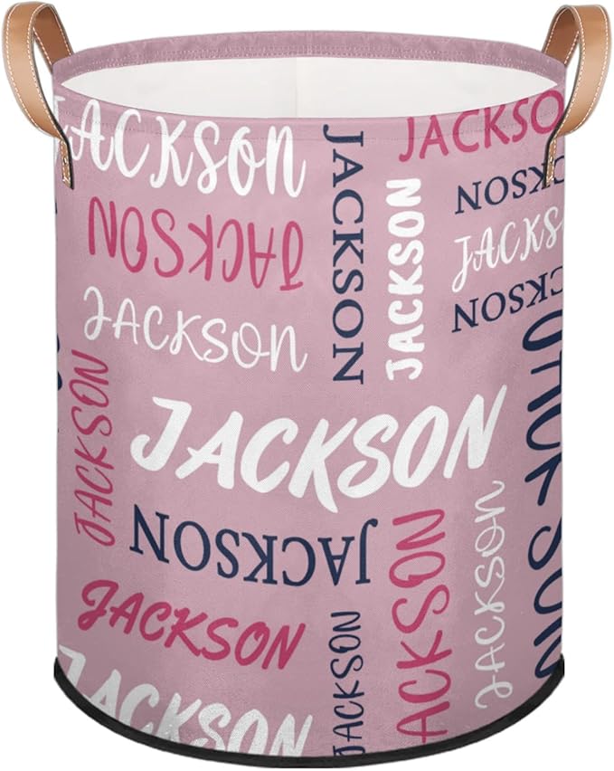 Custom Name Large Laundry-Basket for Kids-Boys-Girls, Personalized Foldable Waterproof Laundry Hamper Dirty Clothes Toys Storage Bin with Handles,Pink 2