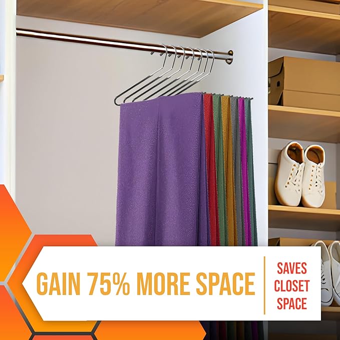 Open Ended Pants Hangers 20 Pack Non Slip Pants and Jean Hangers for Closet Space Saving Clothes Hanger Strong, Durable, Organize Your Closet and Save Space Skirt Hangers Black (20)