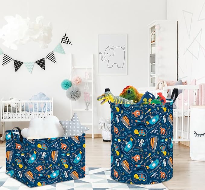 Laundry Hamper,Laundry Basket, Nursery Hamper,Waterproof Storage Bin,Clothes Organizer Basket,Room Decor(Line Ocean)