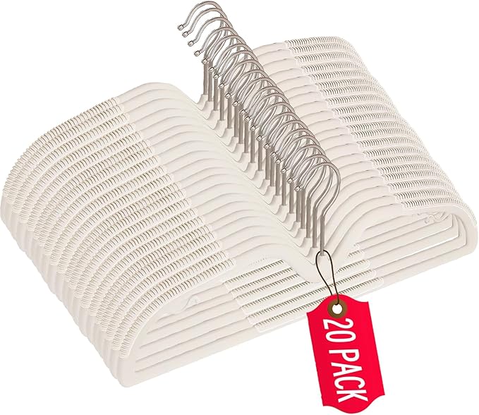Short Neck Plastic Hangers, Heavy Duty Clothes Hangers Pants Hangers Non Slip 360° Swivel Hook, Space Saving Closet Organizer for Shirts, Coats, Pants (20Pack White)