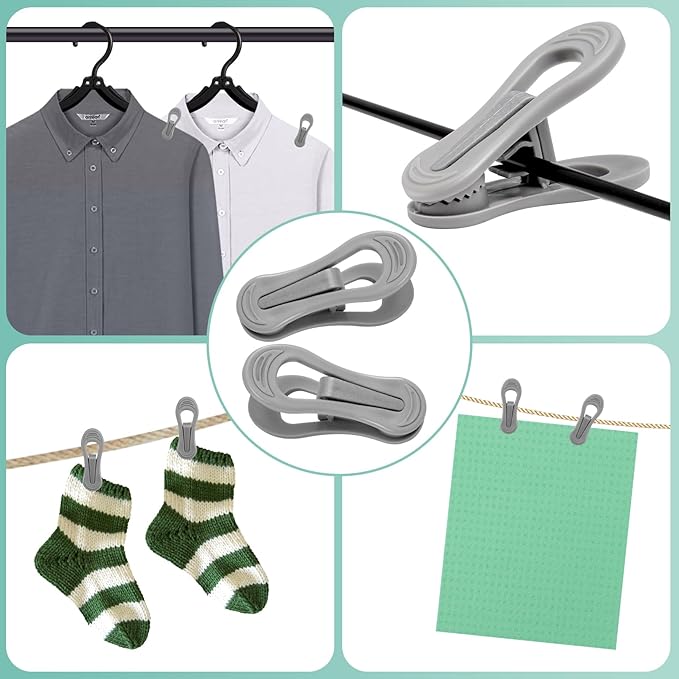 Grey Hanger Clips 50 PCS,Velvet Hanger Clips for Plastic Hangers,Pants Hanger Clips,Grey Finger Clips,Plastic Hanger Clips for Skirt Pants Hangers Plastic Clothes Hangers,Strong Pinch Grip