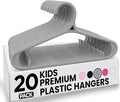 Utopia Home Kids Hangers 20 Pack - 11 Inch Plastic Baby Hangers for Closet - Childrens Hanger for Clothes & Infant Hanger for Closet - Non-Slip Shoulder Grooves, Strap Hooks & Pants Bar (Grey)
