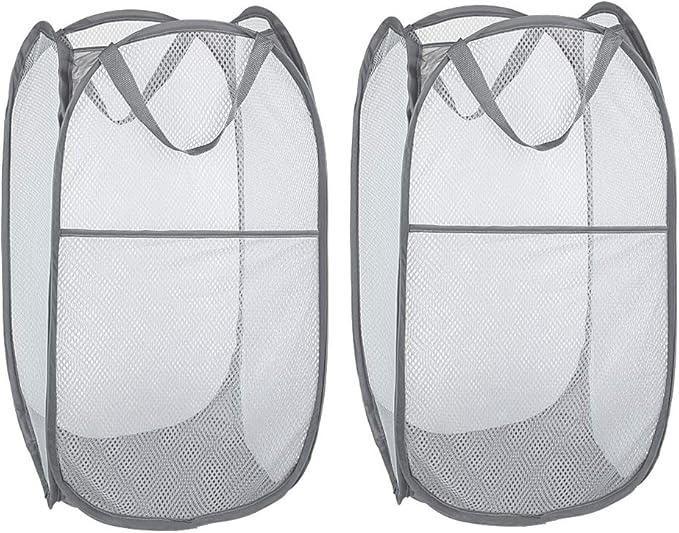 WD&CD 2PCS Laundry Baskets Foldable Pop Up Mesh Washing Laundry Basket Bag Bin Hamper Toy Tidy Storage Organiser Organizer(Gray)