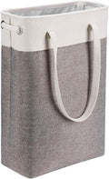 i BKGOO Laundry Basket with Handles white&Grey Coffee-Slim Laundry Bin Collapsible Dirty Clothes Basket Narrow Laundry Bag Foldable Dirty Hamper for Camping, Dorms, Apartments