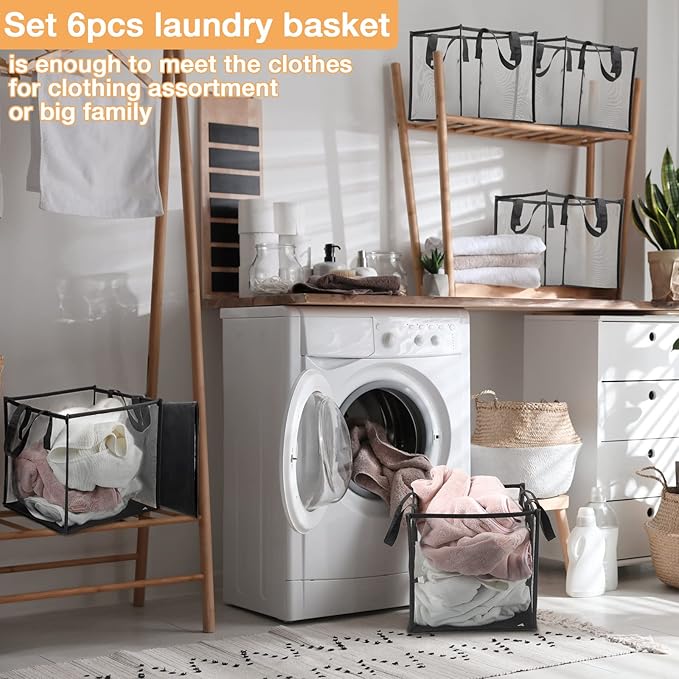Zopeal 1 Pack Popup Laundry Hamper 13 Inch Collapsible Laundry Baskets with Handles Mesh Clothes Baskets Portable Single Layer Foldable Clothes Hamper Square Bin for Washing (Black,Single-layer)