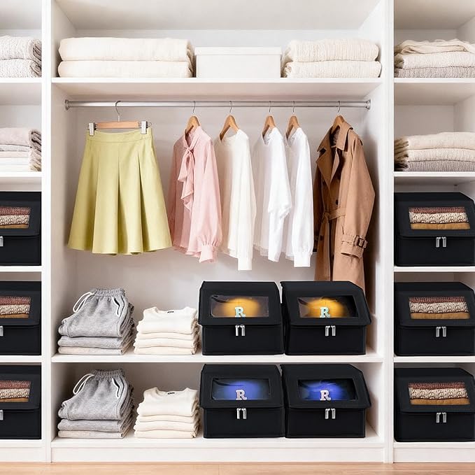 Dofilachy 4 Pack Stackable Hat Storage for Baseball Caps, Holds 56 Caps - Closet Organizer Box with Clear Window & Cardboard，Sturdy Snapback Hat Boxes for Home Storage (dark, 4)