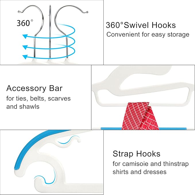 Tinfol 15PC Plastic Space Saving Clothes Hangers, Dry Wet Hangers with Non-Slip Pads - Heavy Duty Suit Hanger Perfect for Cloth Underwear Pants Shirts and Sweaters