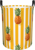 Tropical Pineapple Pattern with Yellow Stripes, Polyester Storage Basket, For Bathroom/Laundry Storage/Bedroom 19.6x15.7 Inch