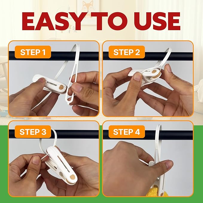 HASHI Baby Clothes & Pants Clips, Non-Slip Hanger Clips with Strong Grip, Space-Saving Organizer for Baby & Toddler Laundry, Closet, Socks, Stroller, Travel & Drying Rack (60, Premium)