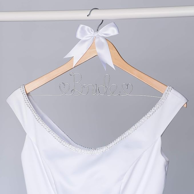 Ella Celebration Bride Wedding Dress Hanger Natural Wood, Wooden and Wire Hangers for Dresses (Natural Wood Silver Wire)