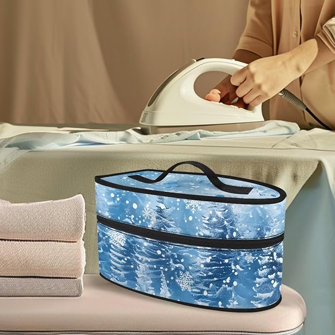 Winter Christmas Tree Iron Tote Case for Travel Mini Steam Iron Dustproof Protective Flower Printed Carrying Bag Universal for Most Irons with Handle