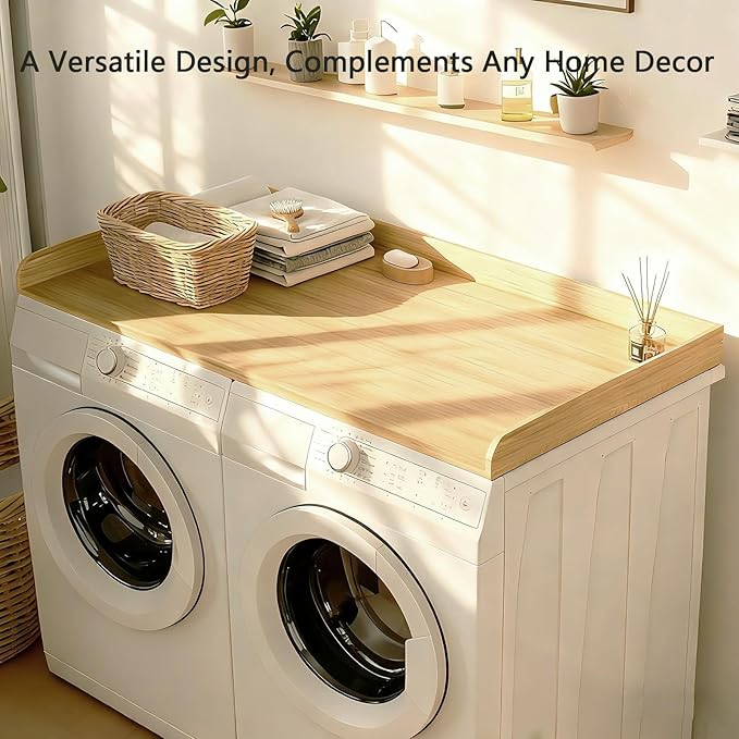 Fabuday Wood Washer Dryer Countertop for Laundry Room - 54'' W x 27.5'' D x 3.2'' H Laundry Counter Table for The Top with Edge, Storage and Organization Over Washing and Dryer, White Oak