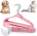Weysat 12 Pcs Pink Dog Clothes Hangers 11'' Non-Slip & 360° Swivel Velvet Small Pet Hangers for Cats/Dogs with Rustproof Metal Hooks, Space-Saving for Home Storage & Grooming Salons Minimalism