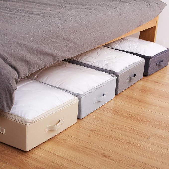 iwill CREATE PRO 31.5"(85cm) Length Spacious Visible Lidded Under Bed Storage Bins for Shoes, Blankets, Toys Organization Containers, Wedding Dress Storage Box, Beige