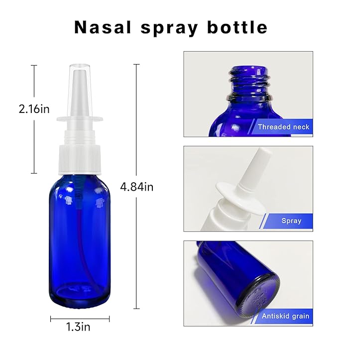 Nasal Spray Bottles 6Pcs1oz (30ml),Empty Nasal Spray Bottle with Funnel,Dropper,Label,Cobalt Blue Glass Nose Spray Bottle,Press Spray Head Refillable Portable Fine Mist Travel Bottle