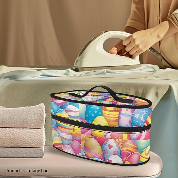 Easter Egg Steam Iron Storage Bag with Zipper Handle,Easter Sunday Foldable Portable Iron Storage Case Protective Carrying Bag Universal for Most Irons