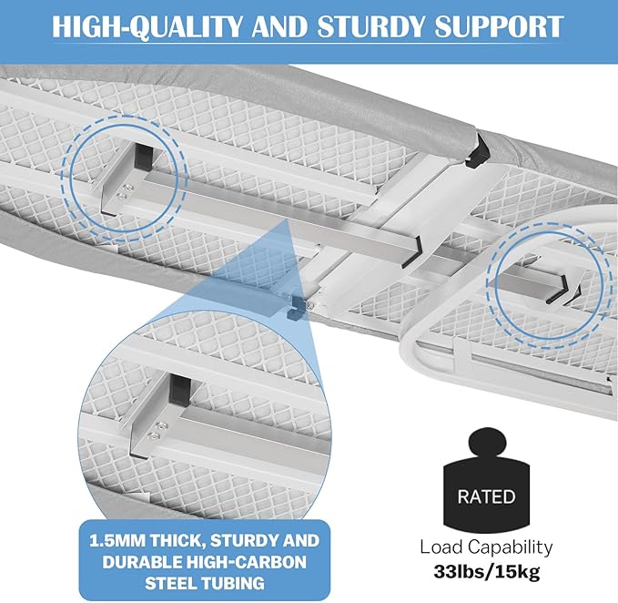 Wall Mounted Ironing Board Adjustable Height, 36 x 12 Inch Fold Away Iron Board Wall Mount Space-Saving Ironing Board with Removable Heat Resistant Cover for Small Spaces Home Laundry Room