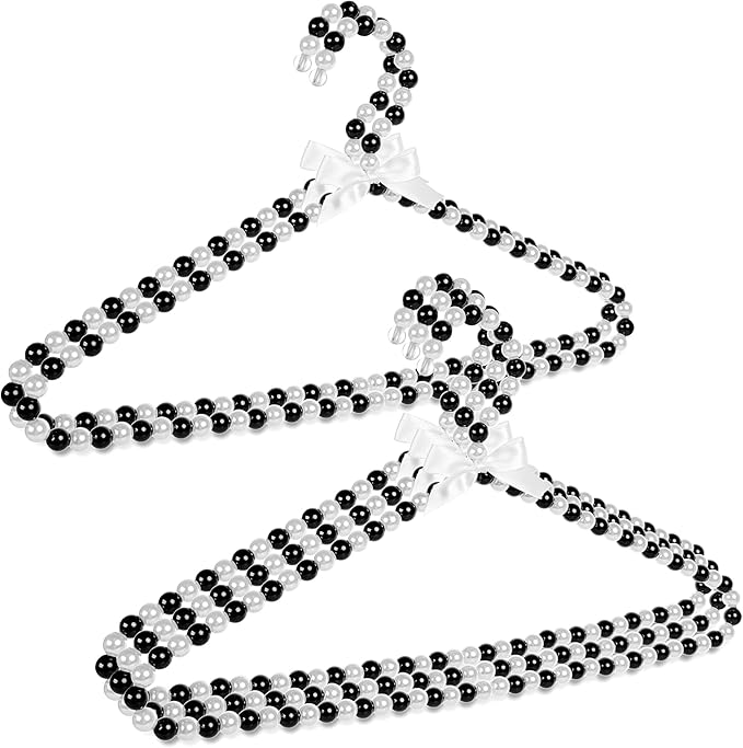 Concepts Premium Heavy Duty Pearl Hangers with Ribbon Trim for Wedding and Engagement Gowns - Slim Design Also Can Be Used for Suits and Shirts (Black/White 5 Pack)