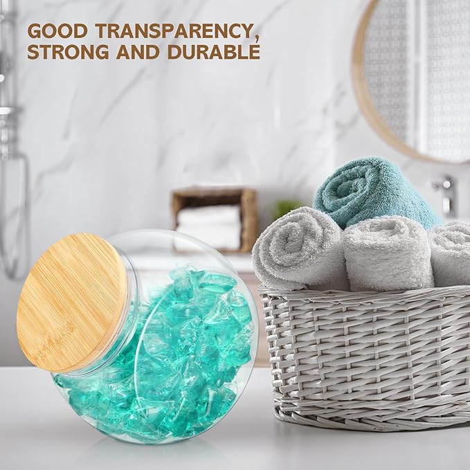 1 Pack Dryer Ball Holder for Laundry Room Plastic Laundry Pods Container 0.56 Gallon Bathroom Jar Container Dishwasher Pods Detergent Organization Dispenser with Bamboo Lid