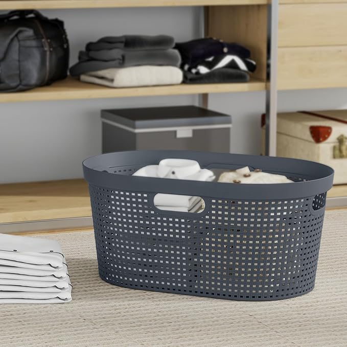 40 L Plastic Clothes Laundry Basket, 4-Pack Plastic Laundry Hamper with Cutout Handle, Gray