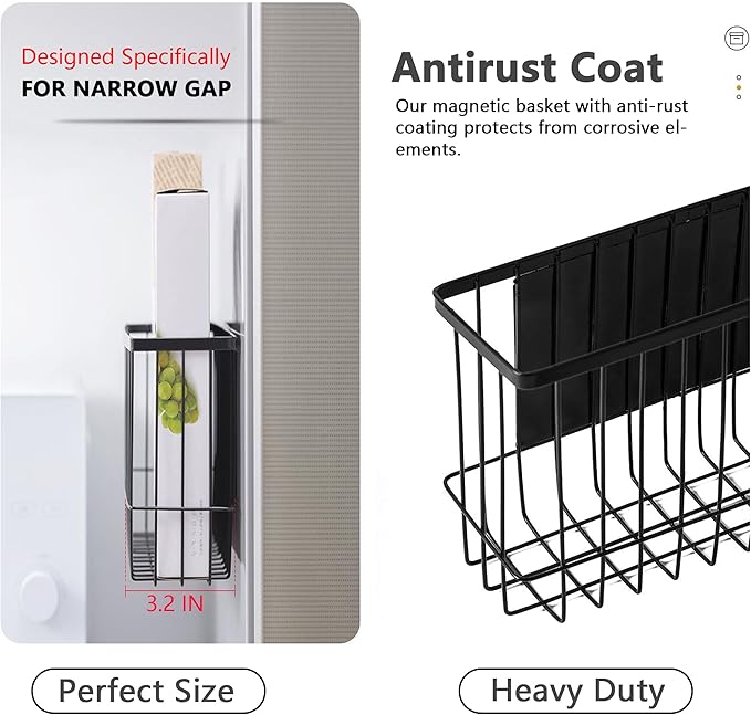 Magnetic Refrigerator Organizer Magnetic Basket Kitchen Organizer Metal Ziplock Bag Storage Organizer (White)