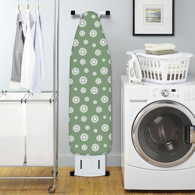 Extra Thick Ironing Board Cover and Pad, 15x54 Ironing Board Cover, Resist Scorching and Staining,Elastic Edges,Floral Green White