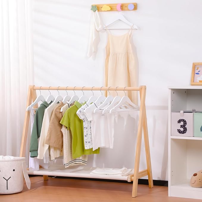 Kids Wooden Hangers 20 Pack, White Wooden Baby Hangers with Smooth Finish, Solid Wood Children Hanger for Clothes with Precisely-Cut Notches, Swivel Hook Baby Clothes Hanger for Closet