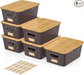 6Pcs Storage Bins with Lids, Stackable Plastic Storage Basket with Bamboo Lid, Pantry Organizer Box Small Containers for Organizing Shelves Drawer Desktop Closet Cabinet Office Classroom 10x7.1x4.1in